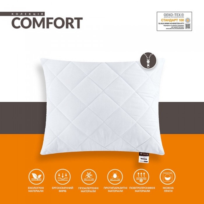 Подушка Comfort Standart+ з блискавкою ТМ IDEIA 70*70 см біла Подушка Comfort Standart+ з блискавкою ТМ IDEIA 70*70 см біла