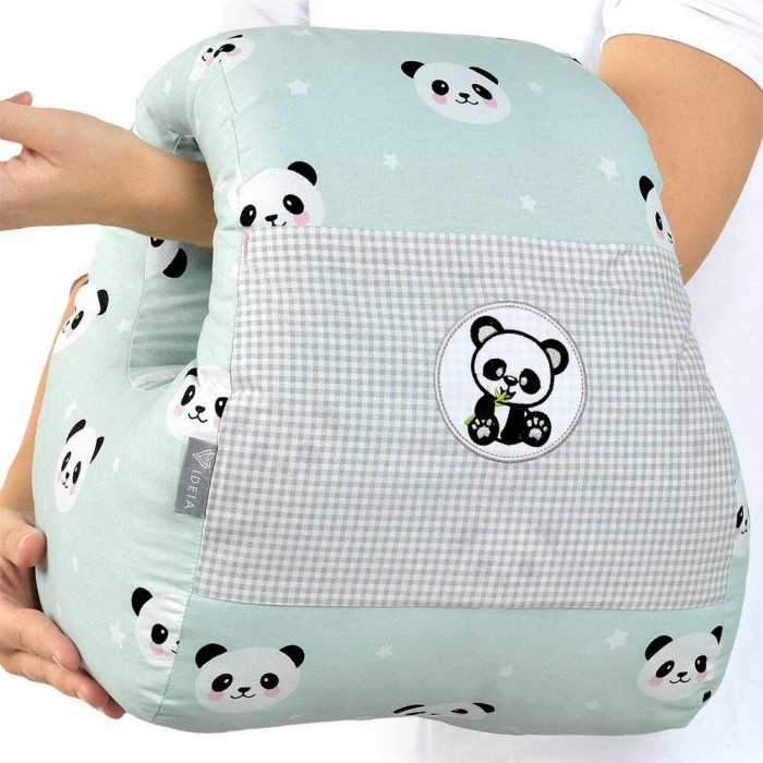 Подушка для годування Mini ТМ PAPAELLA 30х28х30 см панда м'ята Подушка для годування Mini ТМ PAPAELLA 30х28х30 см панда м'ята