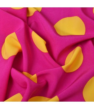 Тканина плательна Super soft Горохи великі фуксія/жовта