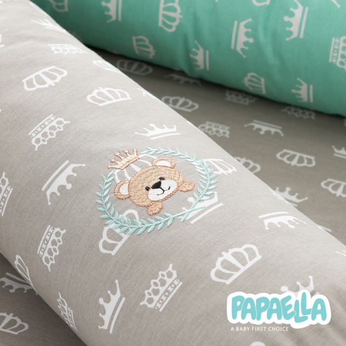 Бортик захисний мультифункціональний в ліжечко ТM PAPAELLA 60х15 см, 120х15 см корона м'ята/беж 